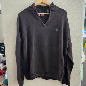 Chaps Men's Pullover Sweater - Classic Fit 100% Cotton Quarter Zip Dark Brown